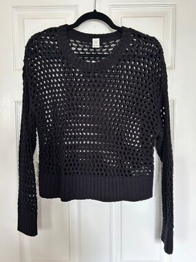 Black Cotton Crochet Mesh Sweater S